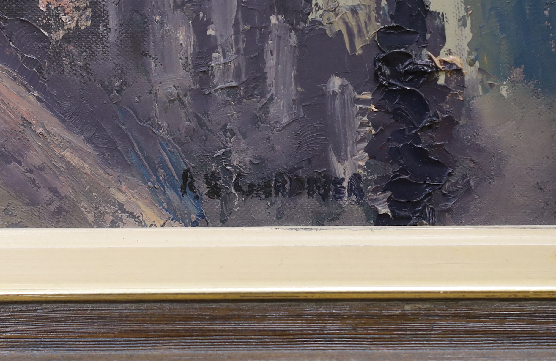Reg S. Gardner (b.1948) impressionist impasto oil on board, 'Dale Street, Central Manchester', signed, 24 x 17cm